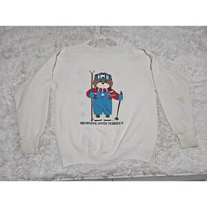 VTG Upper Peninsula Cute Bear Ski L Crewneck Sweatshirt UP Puffy 80s Distressed*